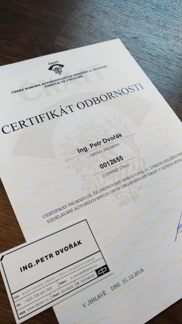 ČKAIT certifikát odbornosti 2016-2018